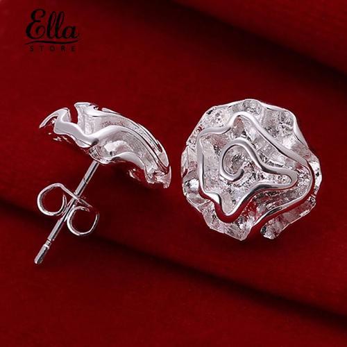 Ellastore Fashion lady Silver Plated Rose Flower Studs Earrings Party Jewelry