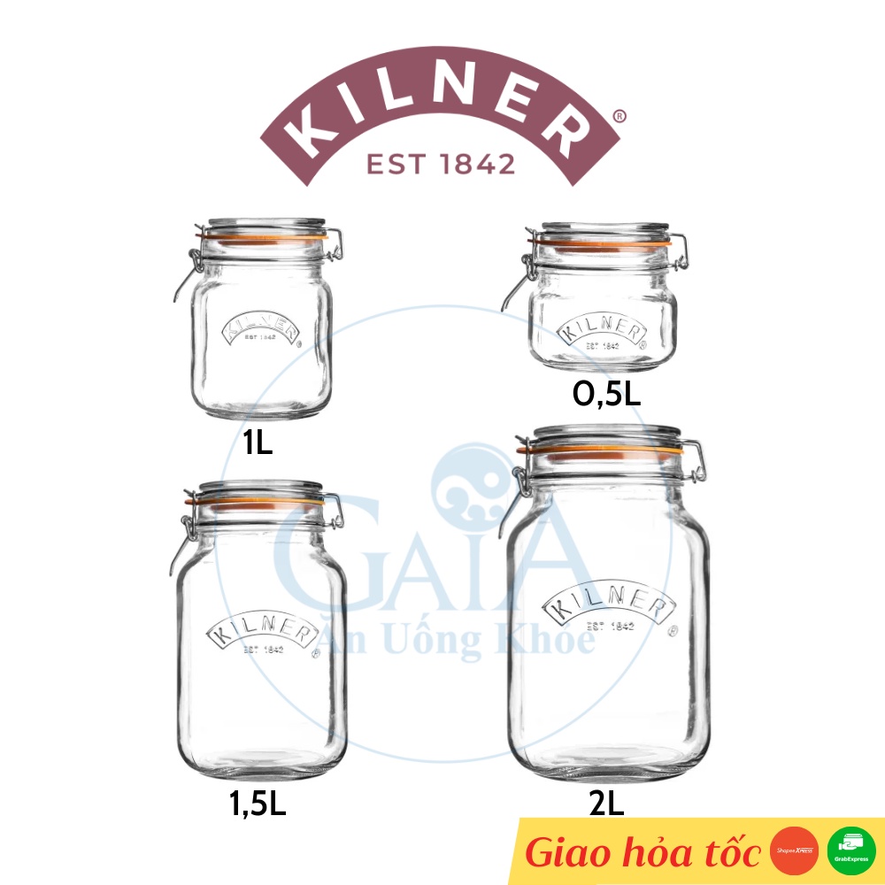 CHÍNH HÃNG KILNER - Hũ thủy tinh nắp cài kín hơi đáy vuông Kilner nhập khẩu Anh