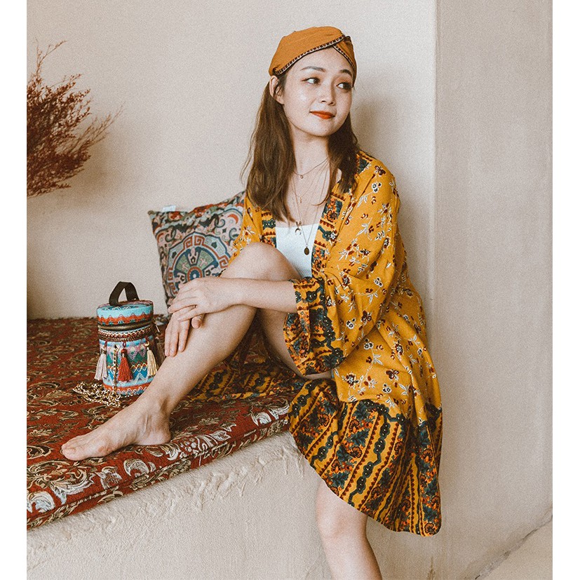 Cardigan vàng nghệ vintage họa tiêt boho - MS193 (Có ảnh thật) | BigBuy360 - bigbuy360.vn