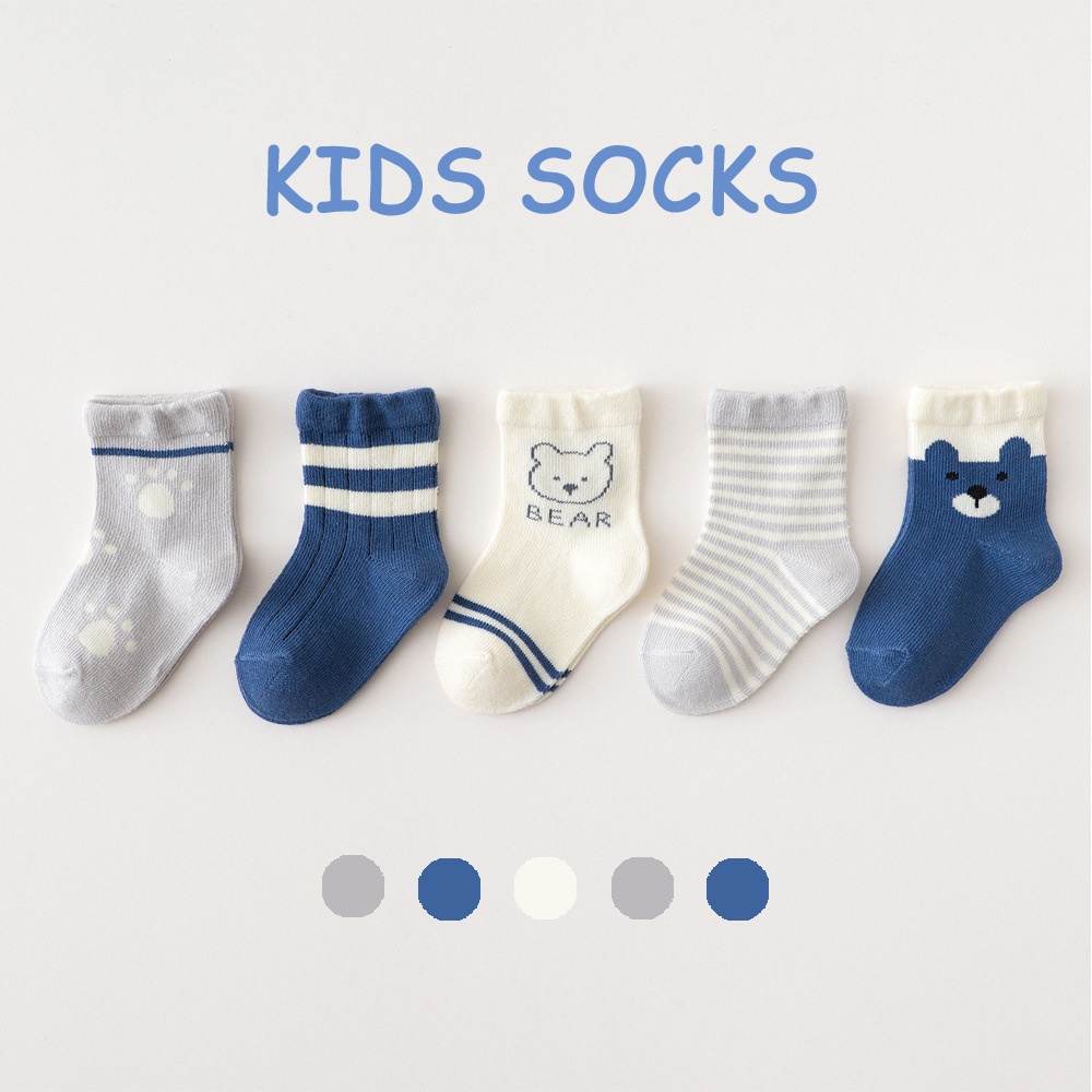 Sun baby Set 5 Đôi Vớ cotton Mềm Cao Cấp Thoải Mái In Họa Tiết Hoạt Hình Thời Trang Xuân Thu 2023 Cho Bé