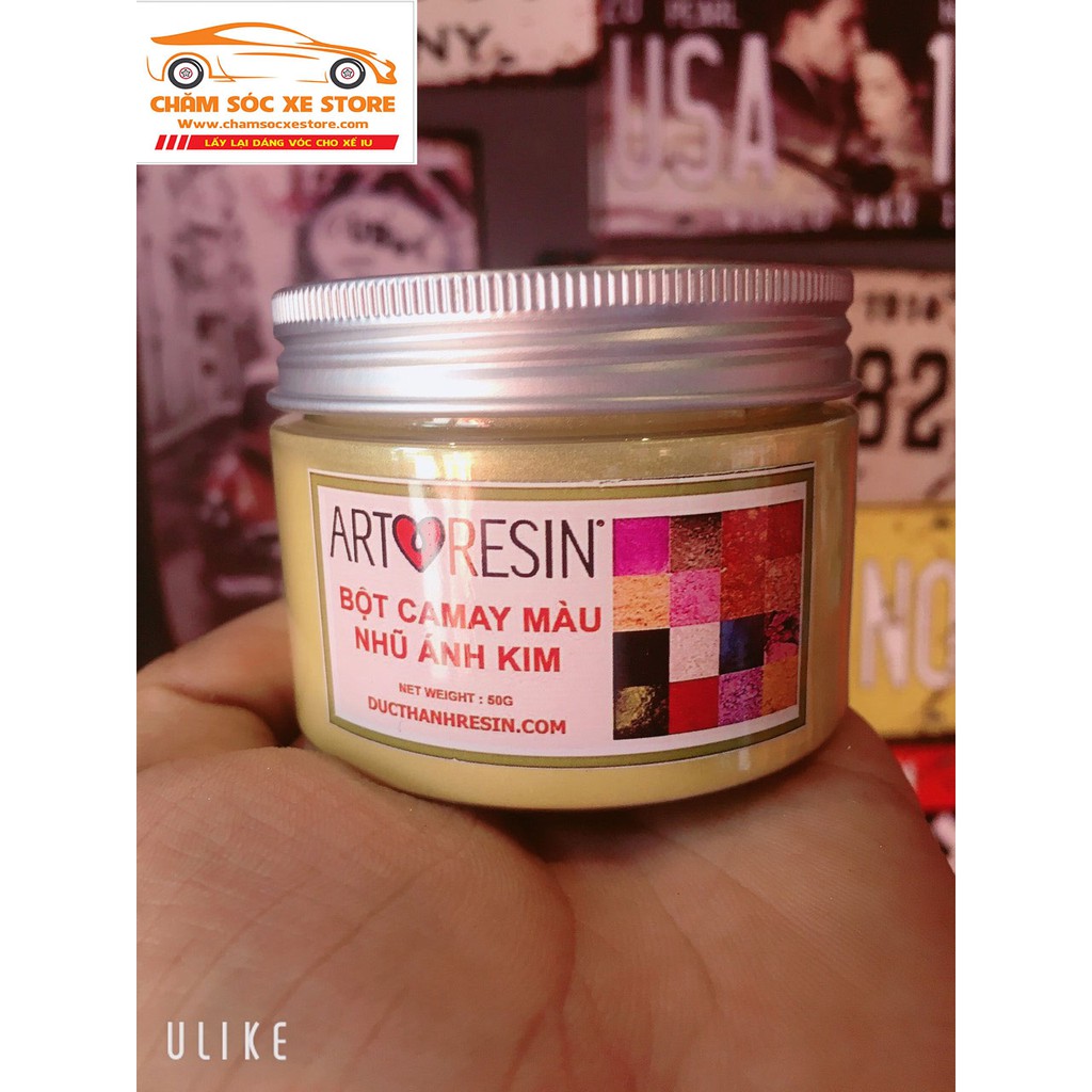 Bột camay nhũ ánh kim pha Epoxy Resin màu VÀNG - YELLOW 50g chamsocxestore