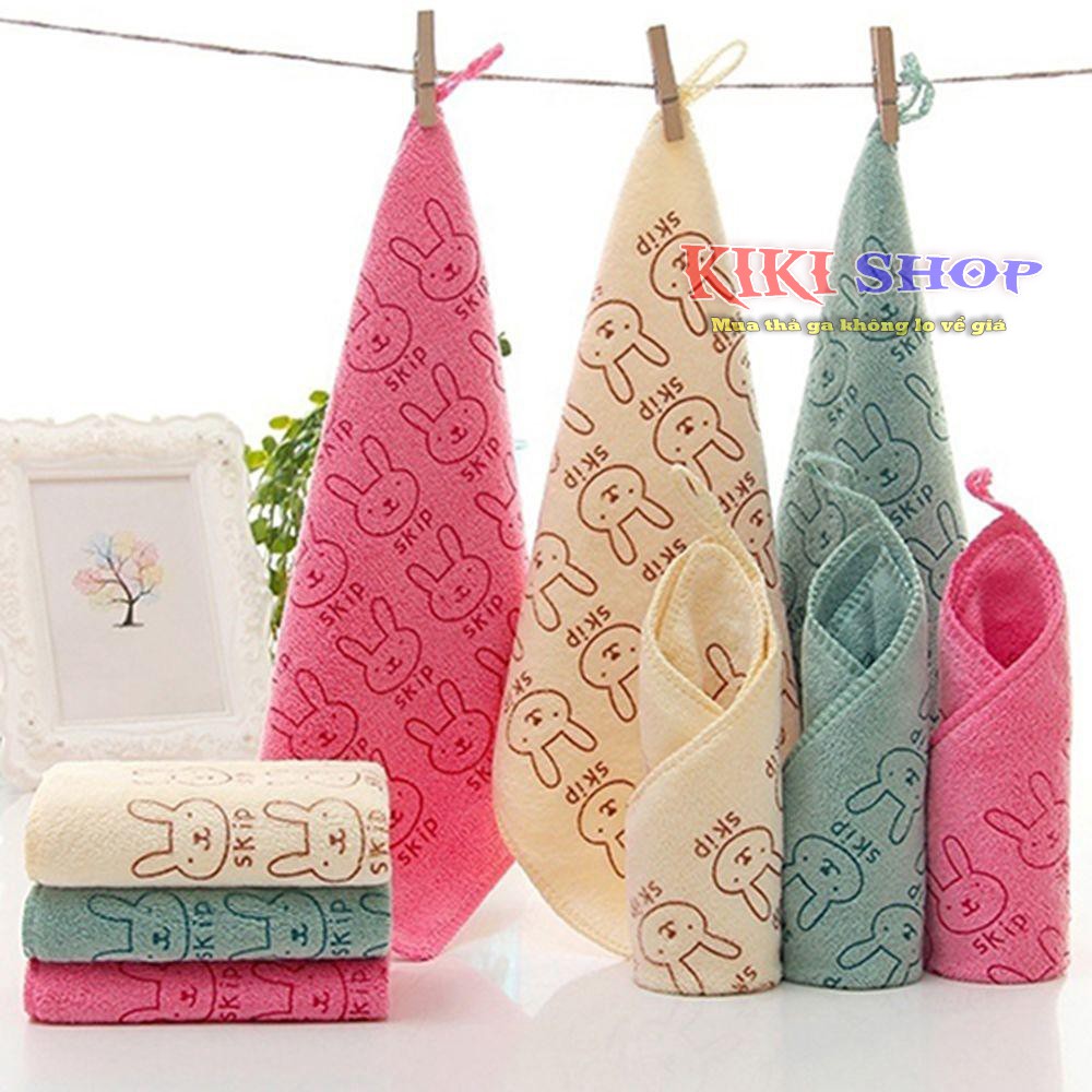 Khăn mặt lông cừu có hoa văn kích thước 25x25 cm, Khăn mặt có móc treo, Kiki shop