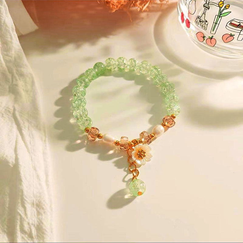 Vòng Tay May Mắn Xỏ Hạt Pha Lê Hình Hoa Đào Thời Trang Hàn Quốc Dành Cho Nữ làm lắc tay tặng sinh nhật, quà lưu niệm