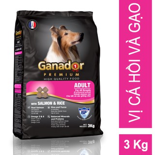 [SIÊU RẺ] Thức ăn cho chó trưởng thành Ganador vị cá hồi và gạo Adult with Salmon & Rice 3kg .
