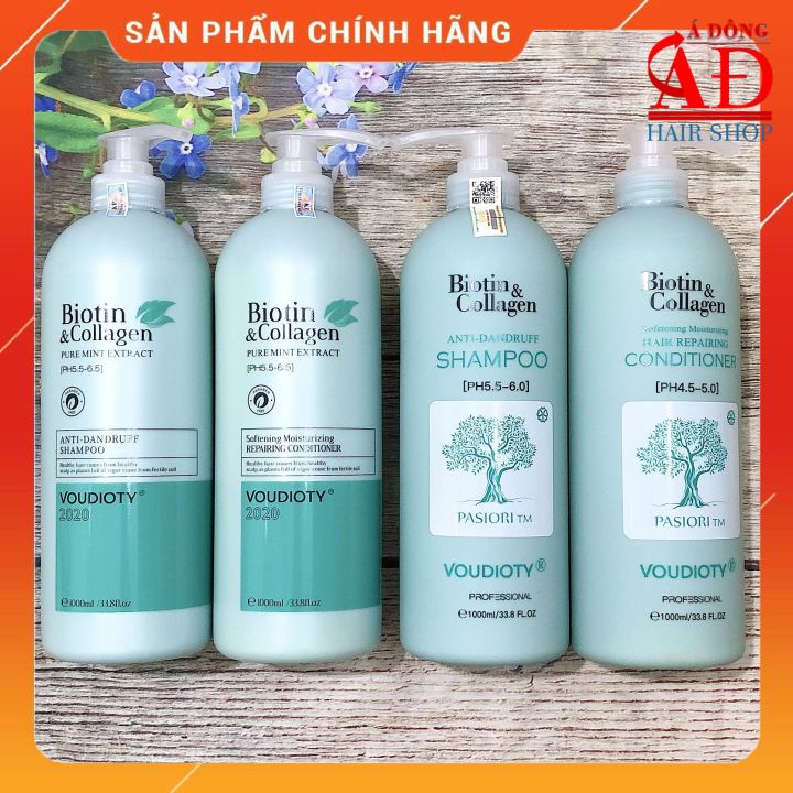 DẦU GỘI XẢ VOUDIOTY ANTI-DANDRUFF BIOTIN &amp; COLLAGEN XANH BIỂN NEW 2021 MỀM MƯỢT NGĂN GÃY RỤNG CHO TÓC GÀU NGỨA 1000ML