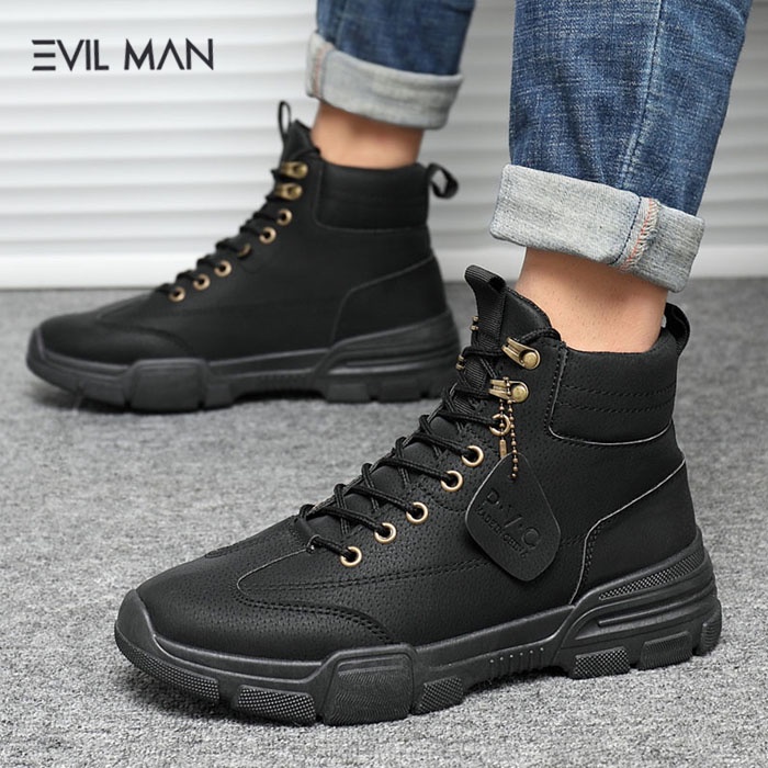 Giày Boots Nam, Boot Nam Cổ Cao EVIL BOOT Da Lộn Black - EBB