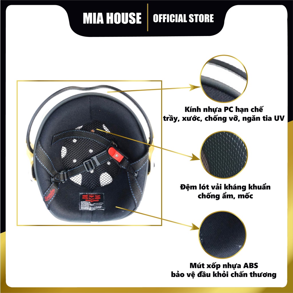 Nón bảo hiểm Sunda 180B trơn - 1/2 đầu có kính