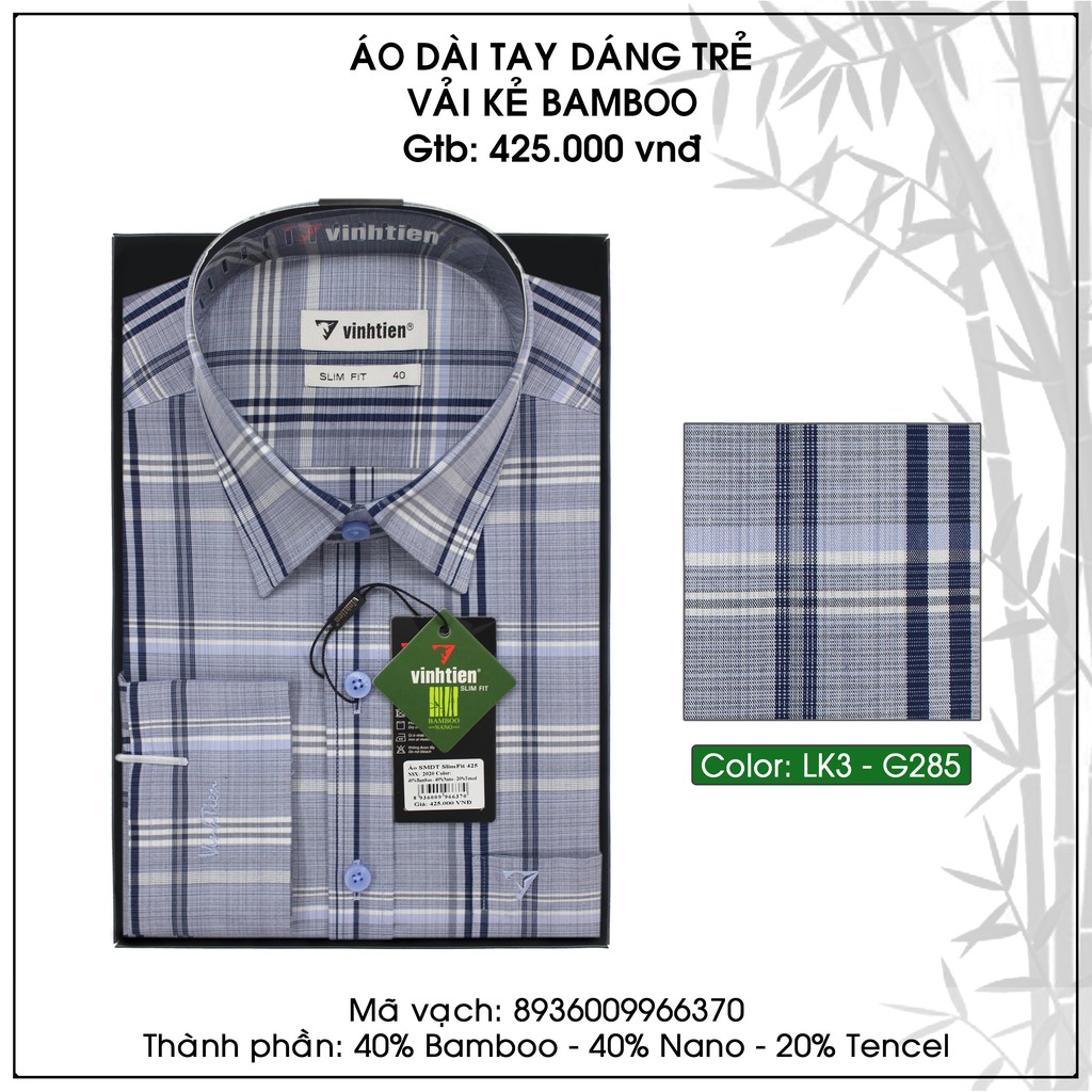 Áo Sơ Mi Dài Tay Caro Vải Bamboo Form Slimfit Vĩnh Tiến 425 - Nhiều Màu