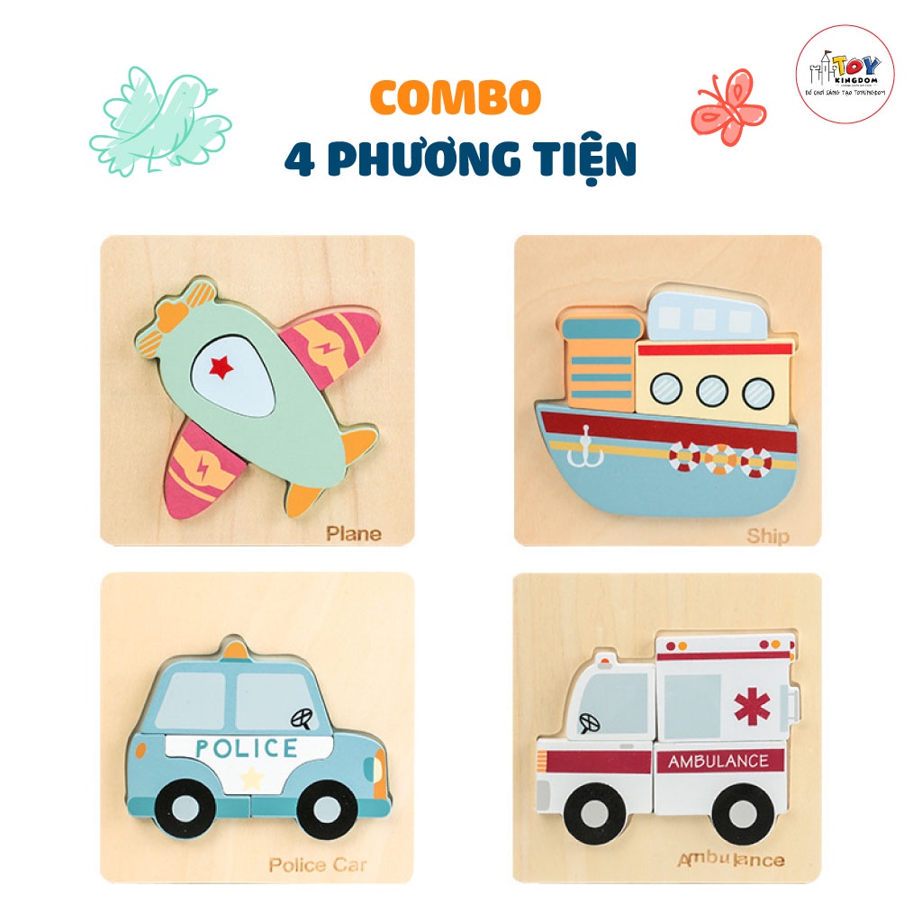 Combo Đồ Chơi Xếp Hình Bằng Gỗ - Chủ Đề Động Vật, Phương Tiện