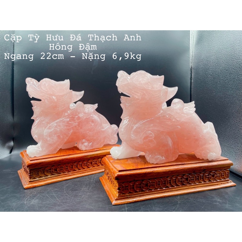 Cặp Tỳ Hưu Đá Hồng Đậm Tự Nhiên Phong Thuỷ