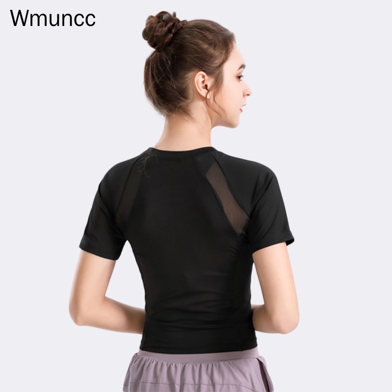 Wmuncc Áo Thun Lưới Tay Ngắn Co Giãn Thoáng Khí Nhanh Khô Dành Cho Nữ Tập Thể Thao