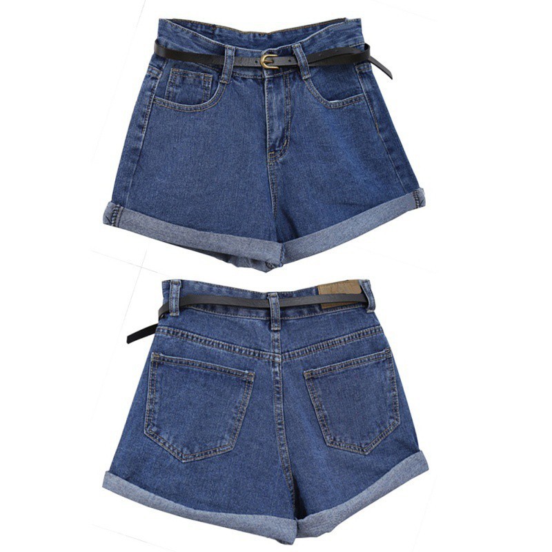 Quần Đùi Nữ Bò Quần Short Nữ Rách Quần Jeans Denim Lưng Cao Phối Túi Phong Cách Retro