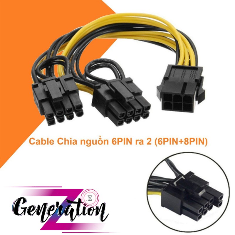 Cáp chia nguồn 6 PIN ra 2 đầu 6 PIN + 8 PIN