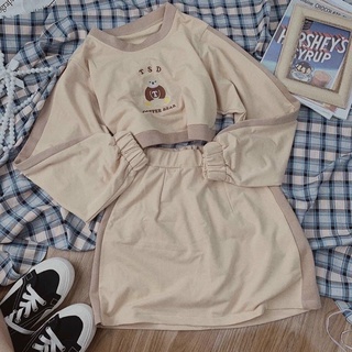 Set váy + áo crotop gấu
