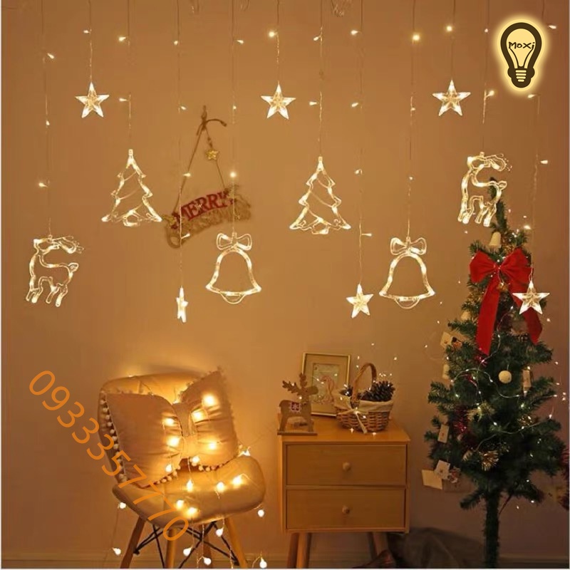 【LOẠI 1】 Đèn LED màn Rèm Trăng Sao Chống Thấm Nước Trang Trí Decor Ngoài Trời NOEL giáng sinh - Dài 2.5 Mét