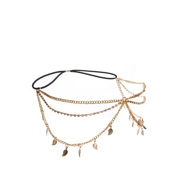 Bờm tóc lá bohemian - Vòng đội đầu head chain boho style màu vàng m149
