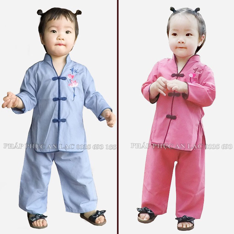 bộ đi lễ cho bé, đồ đi chùa cho bé, mẫu thêu sen vải đẹp mịn màng không xù, không nhăn - Pháp phục AN LẠC