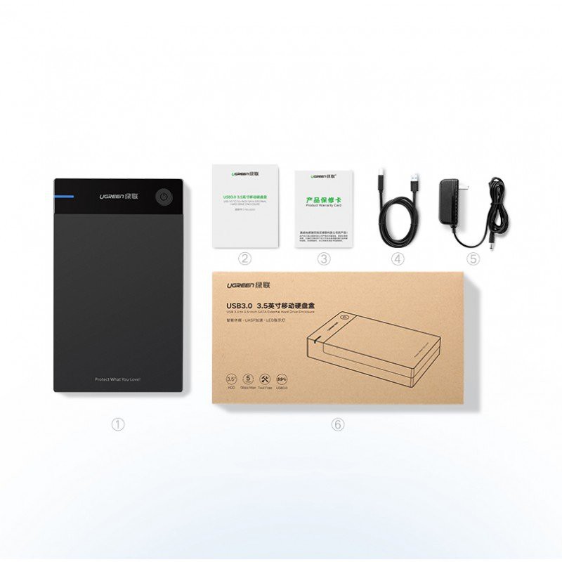 Box ổ cứng SATA 3.5, 2.5 inch, dài 50cm UGREEN US222 50422 hỗ trợ 10TB, USB 3.0