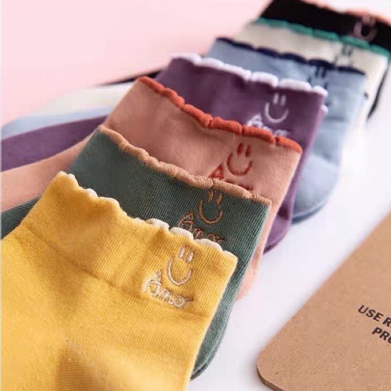 Set 7 đôi nữ mặt cười 🍁FREESHIP🍁Tất nữ ngắn cổ bèo phong cách Hàn Quốc