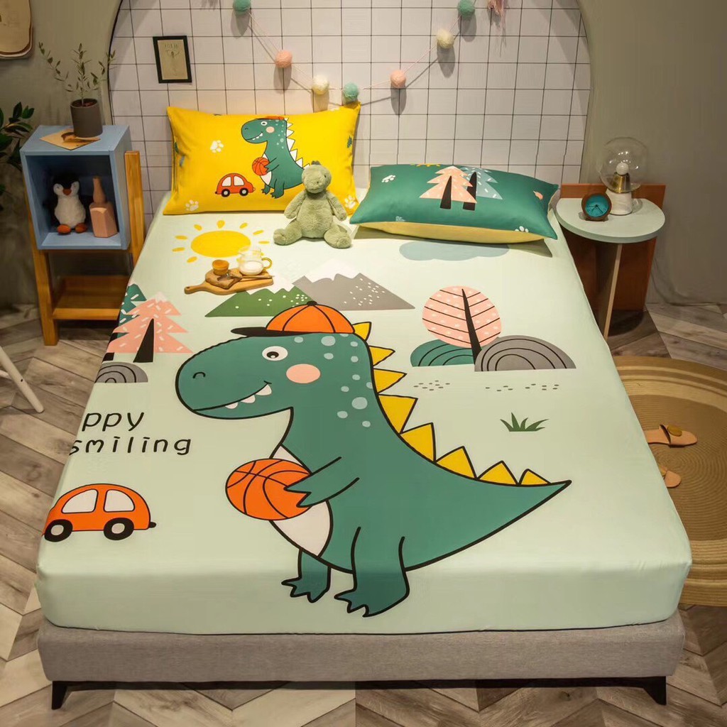 Drap giường cotton , ga trải giường cotton 3D họa tiết ngộ nghĩnh cho bé tặng kèm 2 vỏ gối