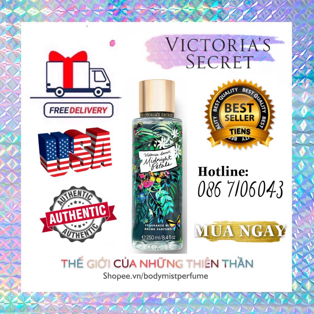 𝗕𝗢𝗗𝗬𝗠𝗜𝗦𝗧𝗣𝗘𝗥𝗙𝗨𝗠𝗘⚜️Xịt Thơm Body Victoria’s Secret Midnight Petals 250ml | Thế Giới Skin Care