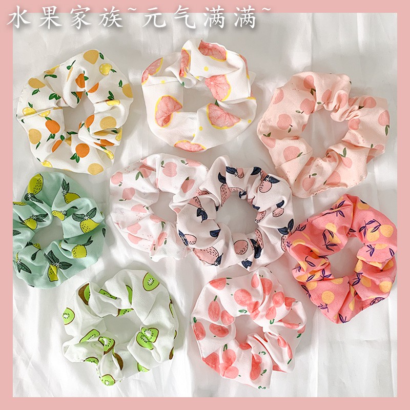 PVN29013 Dây buộc tóc scrunchies vòng hoạ tiết trái cây nhiệt đới xinh xắn T2