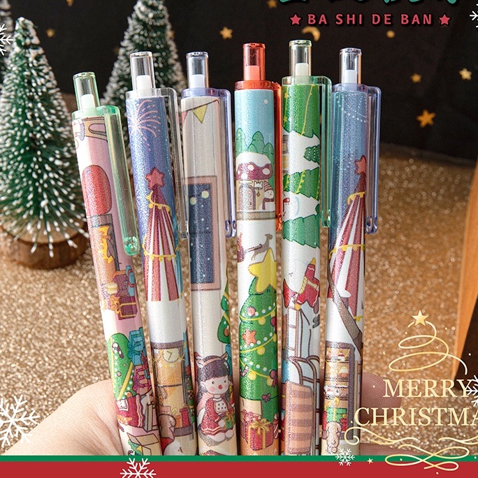 Set 6 Bút Bi Thiết Kế Giáng Sinh Phong Cách Hàn Quốc