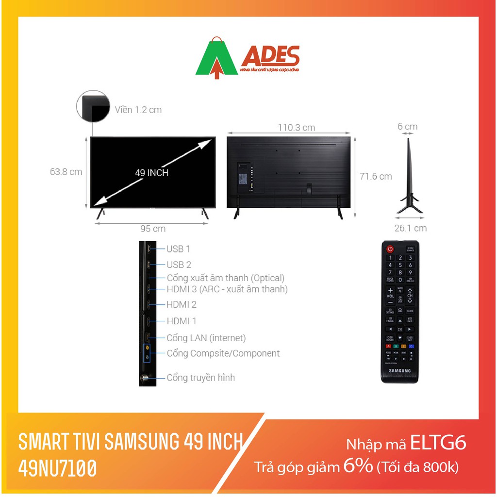 Smart Tivi Samsung 49 inch 49NU7100, 4K UHD, HDR | BigBuy360 - bigbuy360.vn