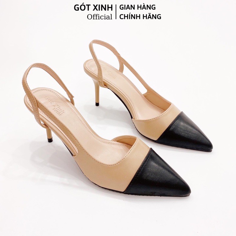 Giày cao gót nữ GÓT XINH G13 màu kem da mềm đế nhọn 7cm