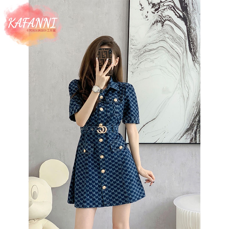 French style small fragrance denim dress 2022 summer new style western style patchwork slim fitting skirt