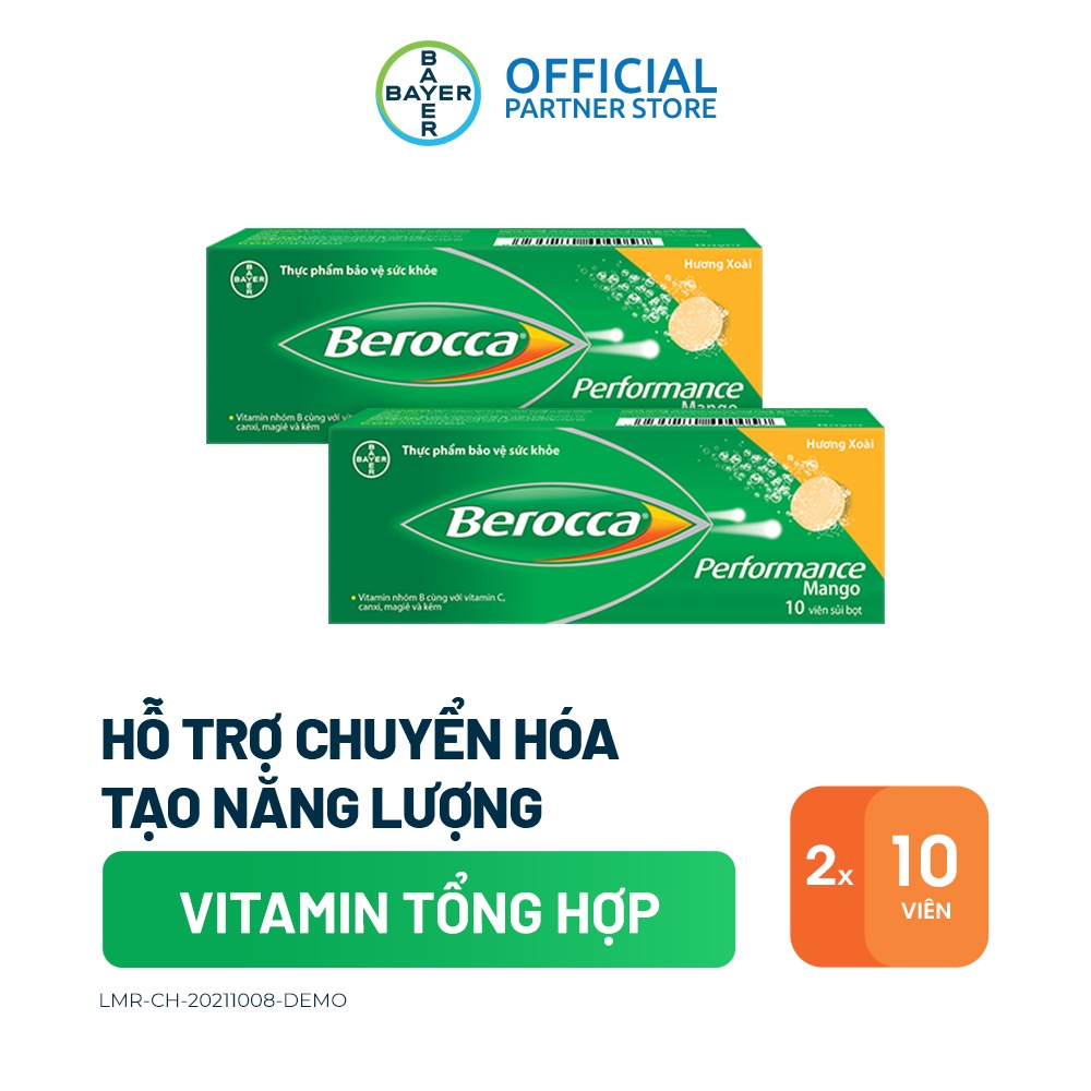 Bộ 2 hộp viên sủi bổ sung Vitamin Berocca Performance Mango 10 Viên/hộp