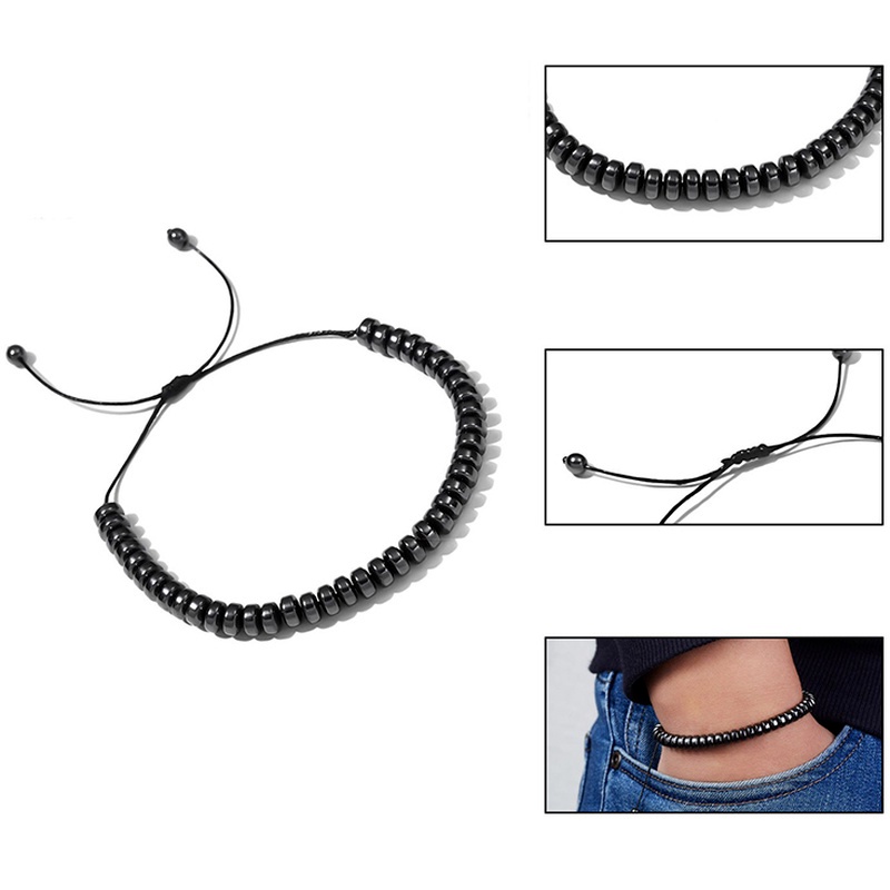 Vòng Đeo Tay Hình Học Bằng Đá Hematite Màu Đen Thời Trang Cho Nam Và Nữ