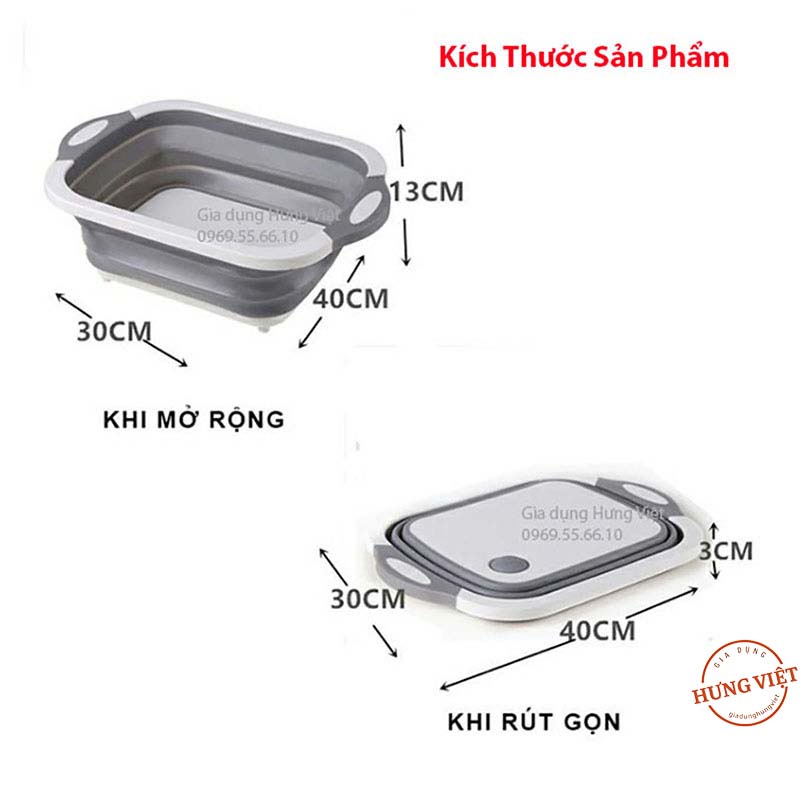 Chậu gấp gọn kiêm Thớt và Rổ đựng bằng nhựa 3 trong 1, đa năng, tiết kiệm diện tích, làm đẹp không gian bếp [CHẬU THỚT]