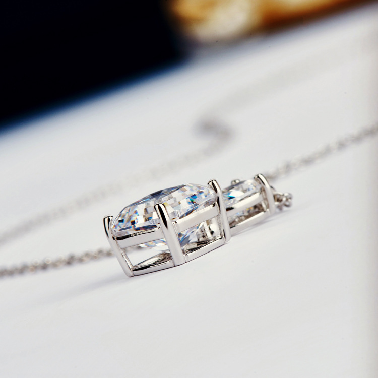 Vòng cổ bằng bạc 925 mặt hình vuông đính kim cương giả thời trang thanh lịch cho bạn gái