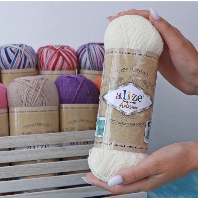 Cuộn len siêu ấm giặt máy Superwash Artisan nhập khẩu từ Alize Yarns, đan móc áo, váy, tất