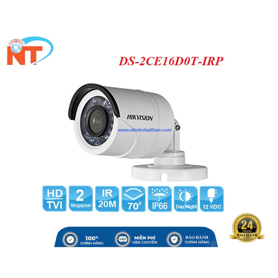 CAMERA HD-TVI ANALOG HIKVISION DS-2CE16D0T-IR 2.0 MEGAPIXEL, VỎ SẮT