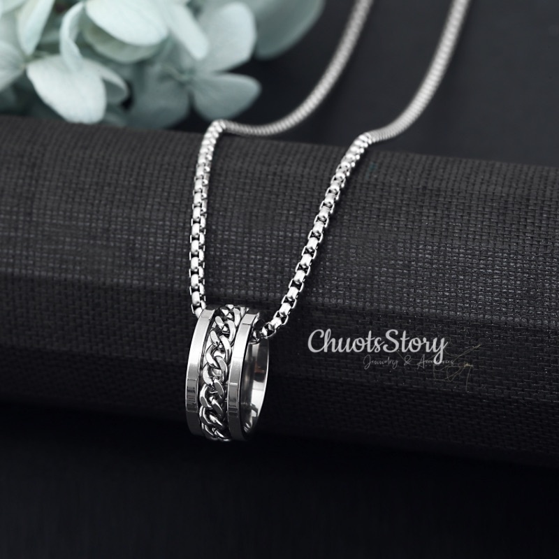 Vòng cổ titan không gỉ hình nhẫn xích, dây chuyền nữ unisex cá tính - VCT0028 - ChuotsStory