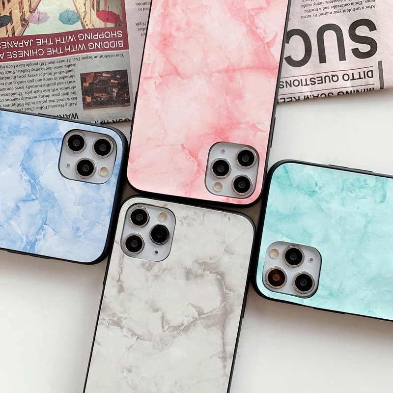 Realme C11 C2 C1 6i 5i 5s 5 XT X Pro OPPO A52 A92 Pink Blue Green Color Marble PC+TPU Anti Crack Case