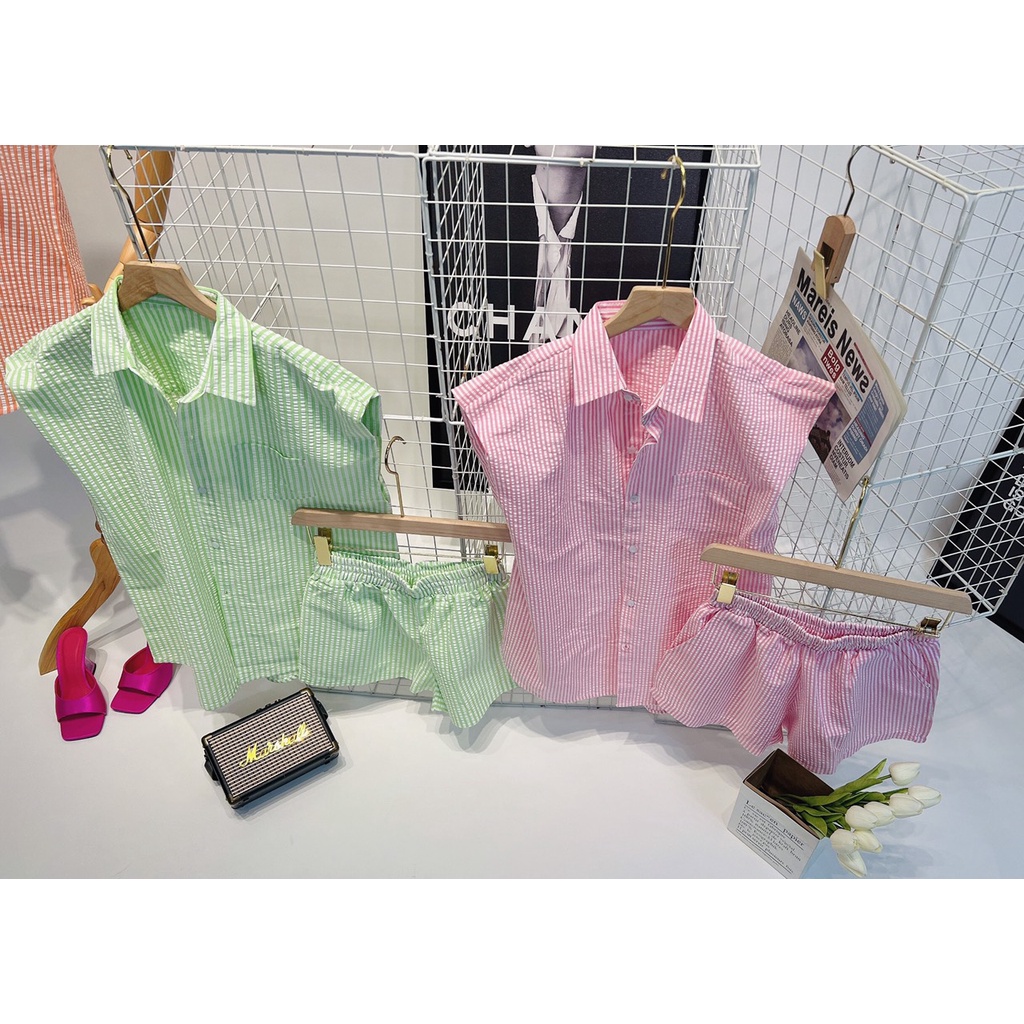 Set sơ mi nữ/ Set bộ năng động Oralie siêu hot chất Linen 3 màu hồng, xanh, cam cực xinh