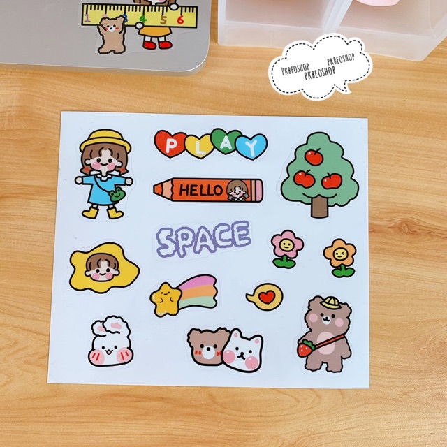 Sticker dán sổ ghi chú trang trí book mart in hình hoạ tiết đáng yêu