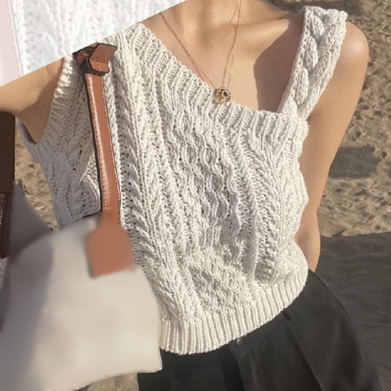 Áo Crop Top Len Không Tay Vạt Xéo Gợi Cảm Cho Nữ