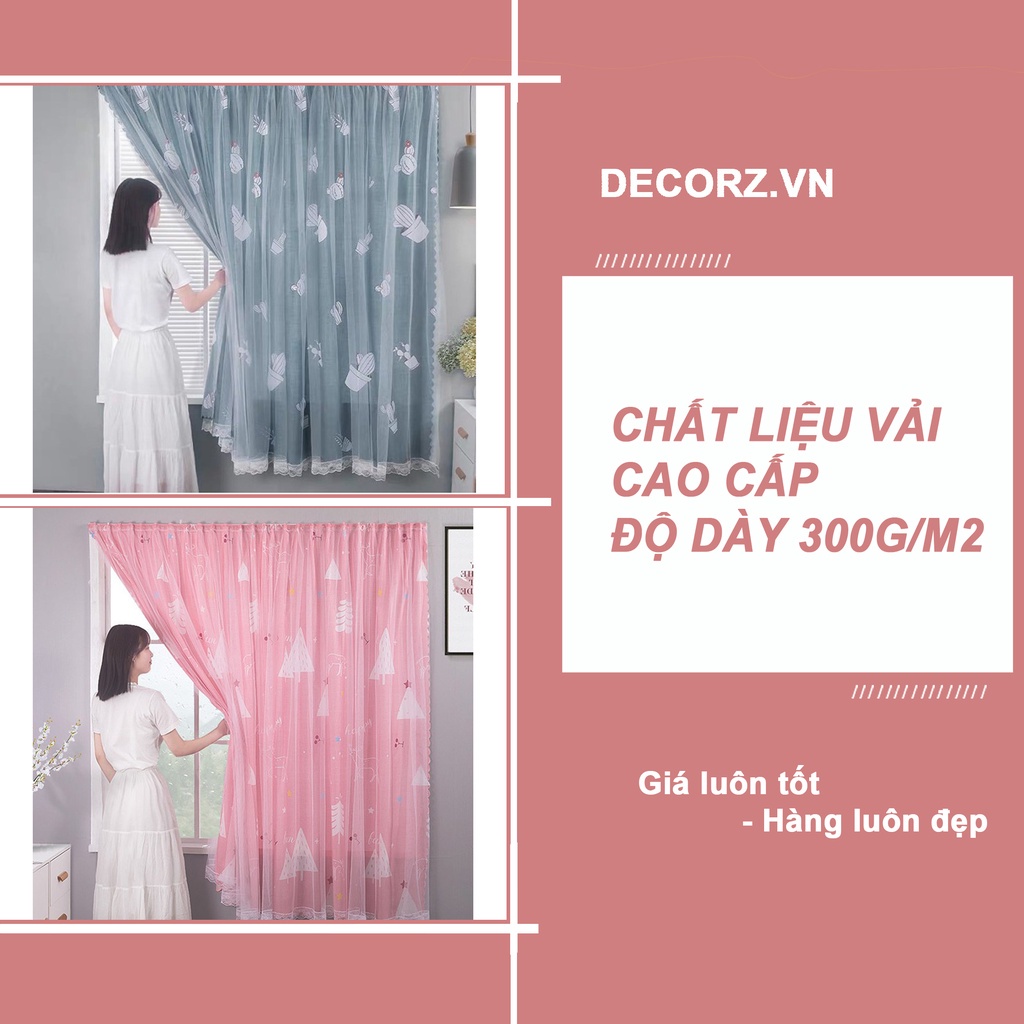 Rèm cửa sổ ❤️FREESHIP❤️ 2 lớp họa tiết chống nắng siêu tiện lợi, Màn cửa phòng ngủ dán tường