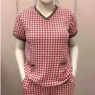 [RẺ VÔ ĐỊCH] Bộ đũi nữ trung niên, Cổ trái tim Vải đũi kẻ caro cực đẹp, cực sang
