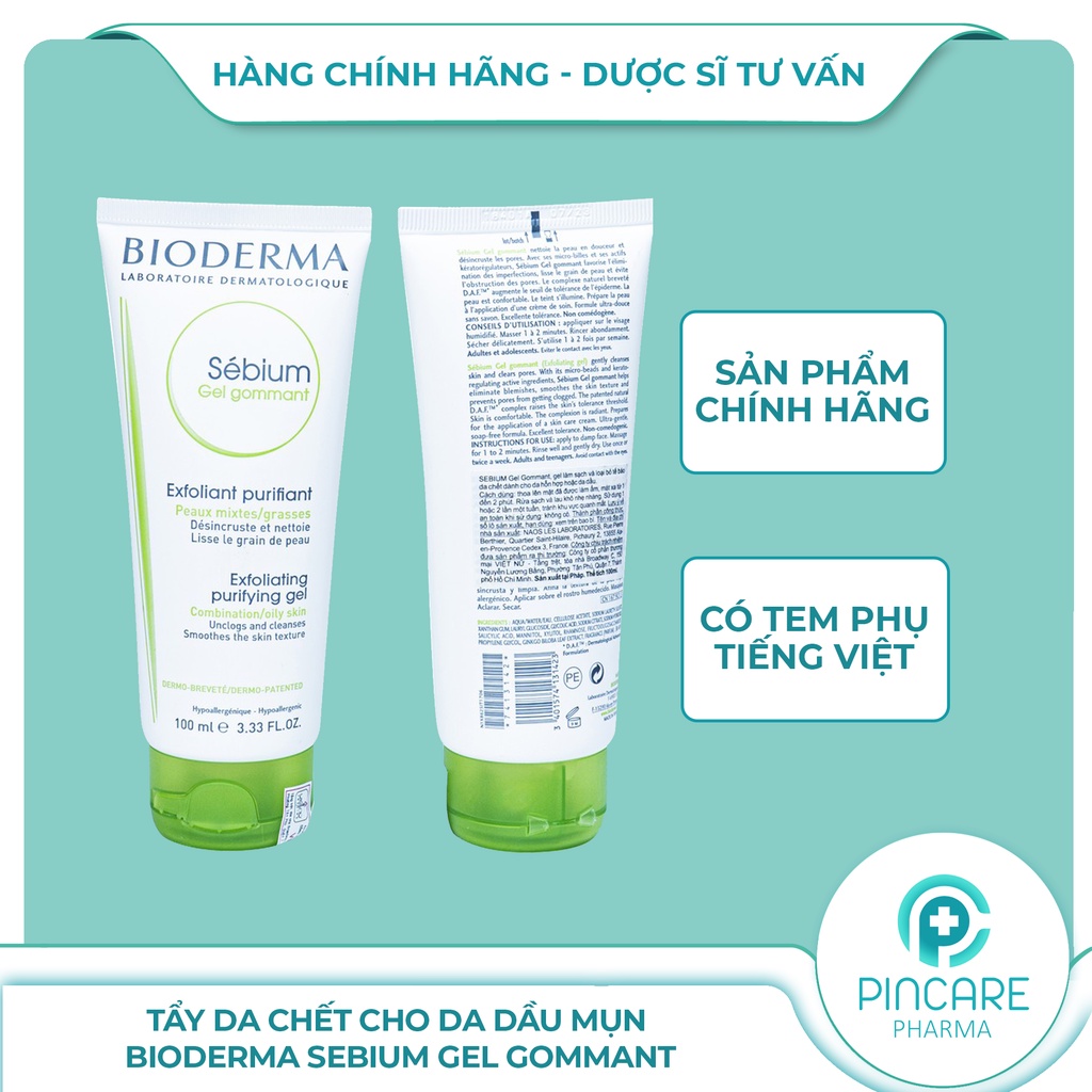 Tẩy da chết Bioderma Sebium Gel Gommant 100ml cho da dầu mụn - Hàng chính hãng - Nhà thuốc PinCare