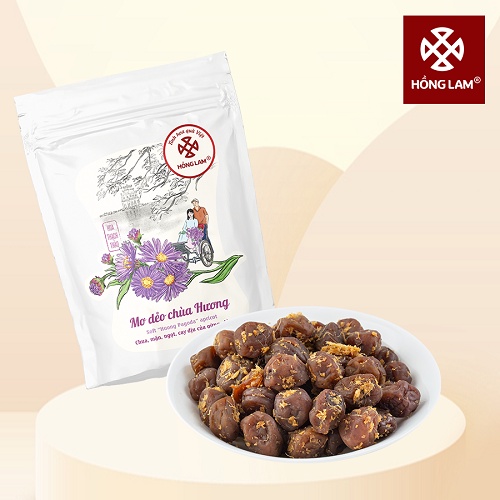 Ô mai (xí muội) mơ dẻo chùa Hương Hồng Lam túi zip (80gr). Có vị chua, ngọt dẻo của gừng
