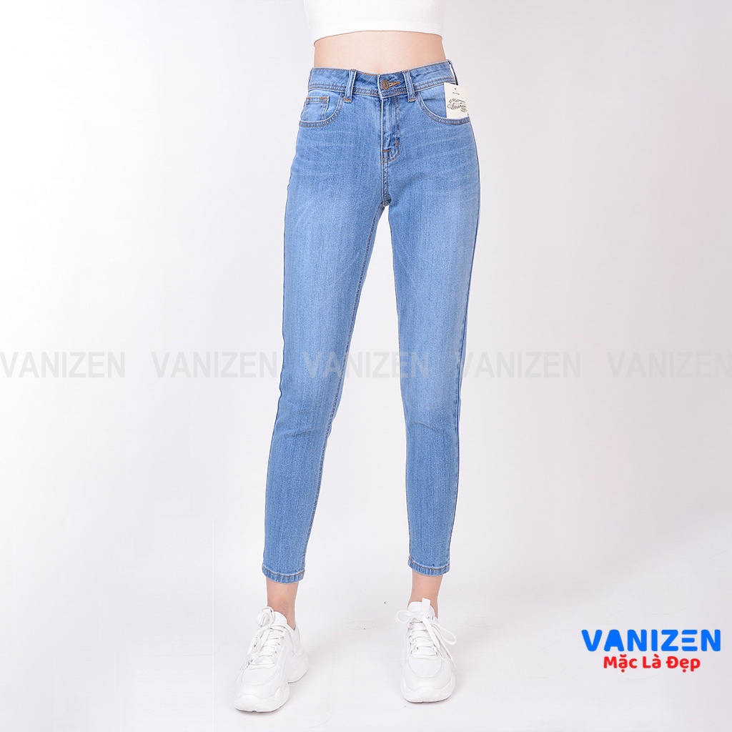 Quần Jean Nữ Boyfriend Trơn Cạp Cao co dãn Shop VANIZEN, Quần jean nữ baggy lưng cao mã 371