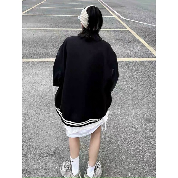 Áo khoác bomber tay da from rộng unisex chữ thêu style ulzzang (YPSY CURS)