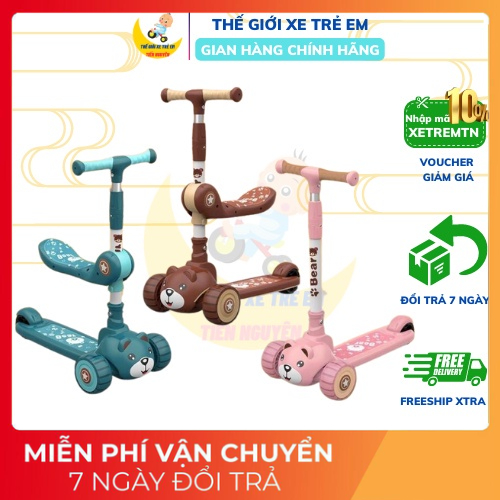 Xe Scooter Cho Bé Hình Gấu Bear Có Nhạc Và Đèn Phát Sáng, Bảo Hành 1 Đổi 1, Xe Trượt Scooter Cho Bé Chòi Chân8