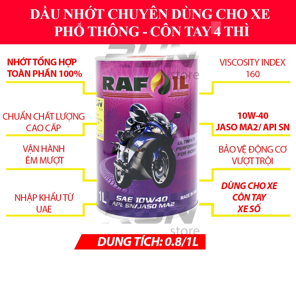 Nhớt Tổng Hợp RAFOIL 10W40 1000ml - Made In Dubai – Nhớt Dùng Cho Xe Số, Côn Tay