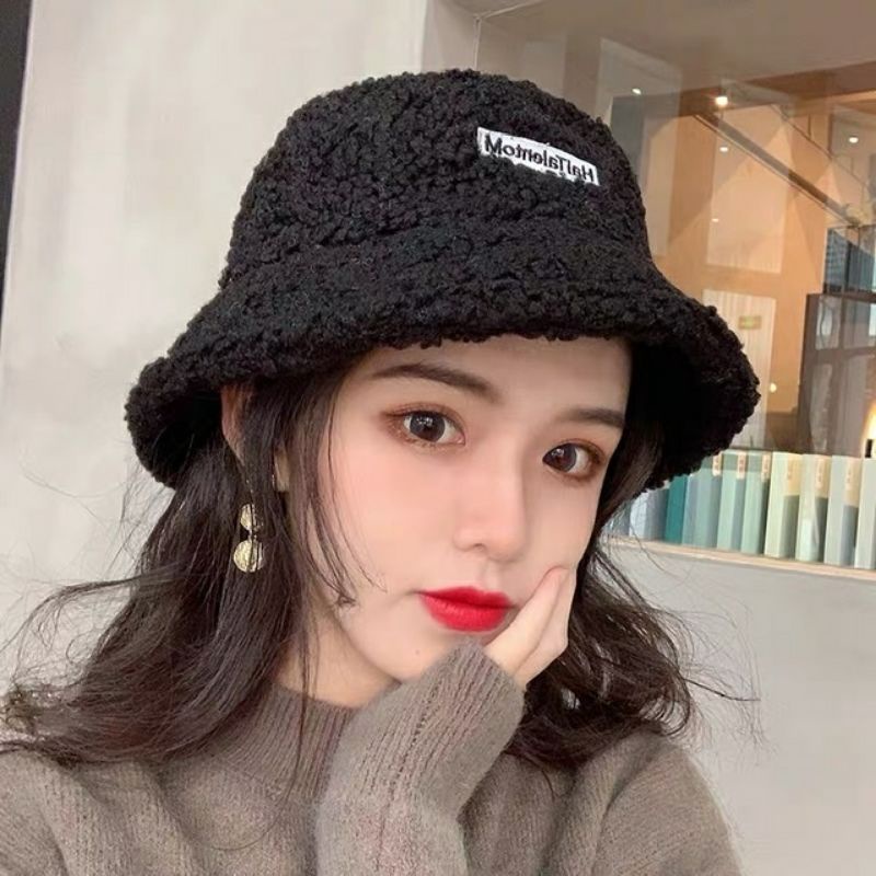Mũ lông cừu bucket retro phong cách hàn quốc giữ ấm thu đông ulzzang 2021